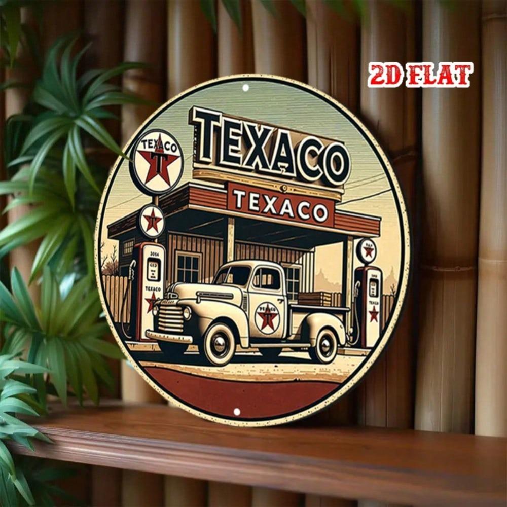 Vintage Round Aluminum Tin Sign Wall Art Rustic Gas Station Metal Decor Home Garage Cafe Bar