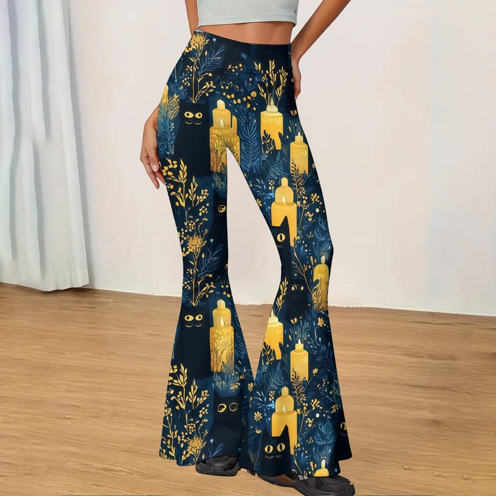 Women's Casual Halloween Print Flared Yoga Pants High Waist Stretchy Bootcut Leggings for Everyday Wear