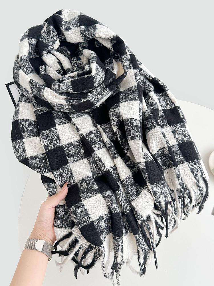 Autumn Winter Women Preppy Knit Scarf Lady Men Sweet Casual Plaid Tassel Scarve Wrap Shawl Femme Male Unisex Fashion Korean New