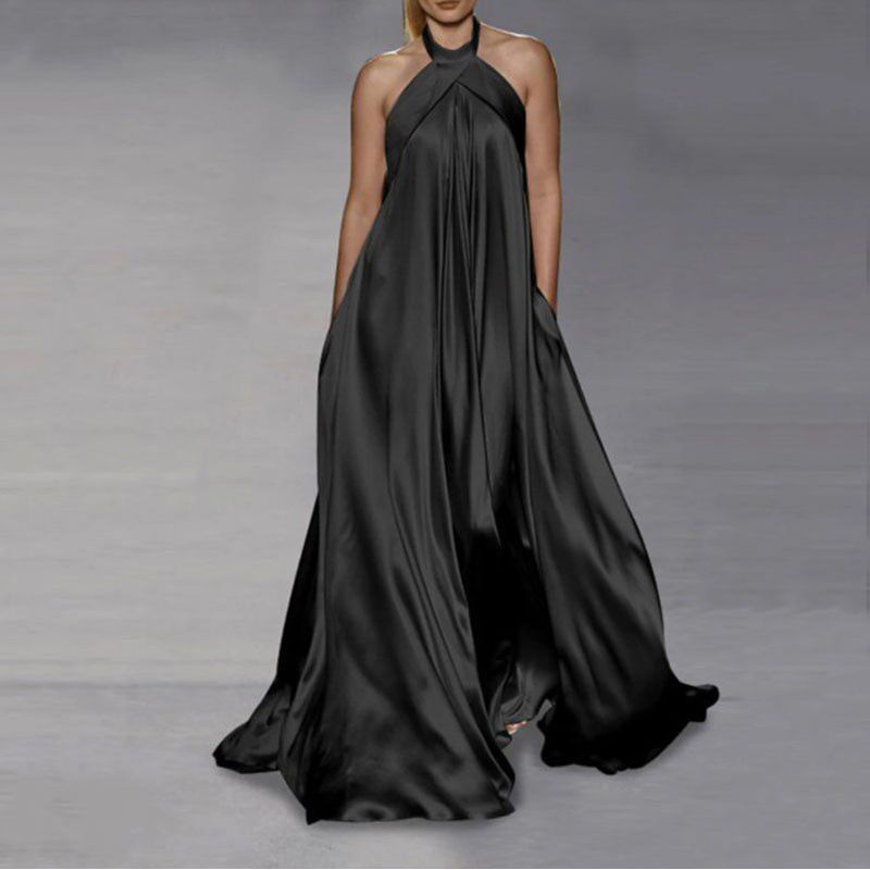European and American Cross-Border Summer and Autumn New 2022 Amazon Independent Site Fashion Casual Solid Color Long Flared Dress for Women