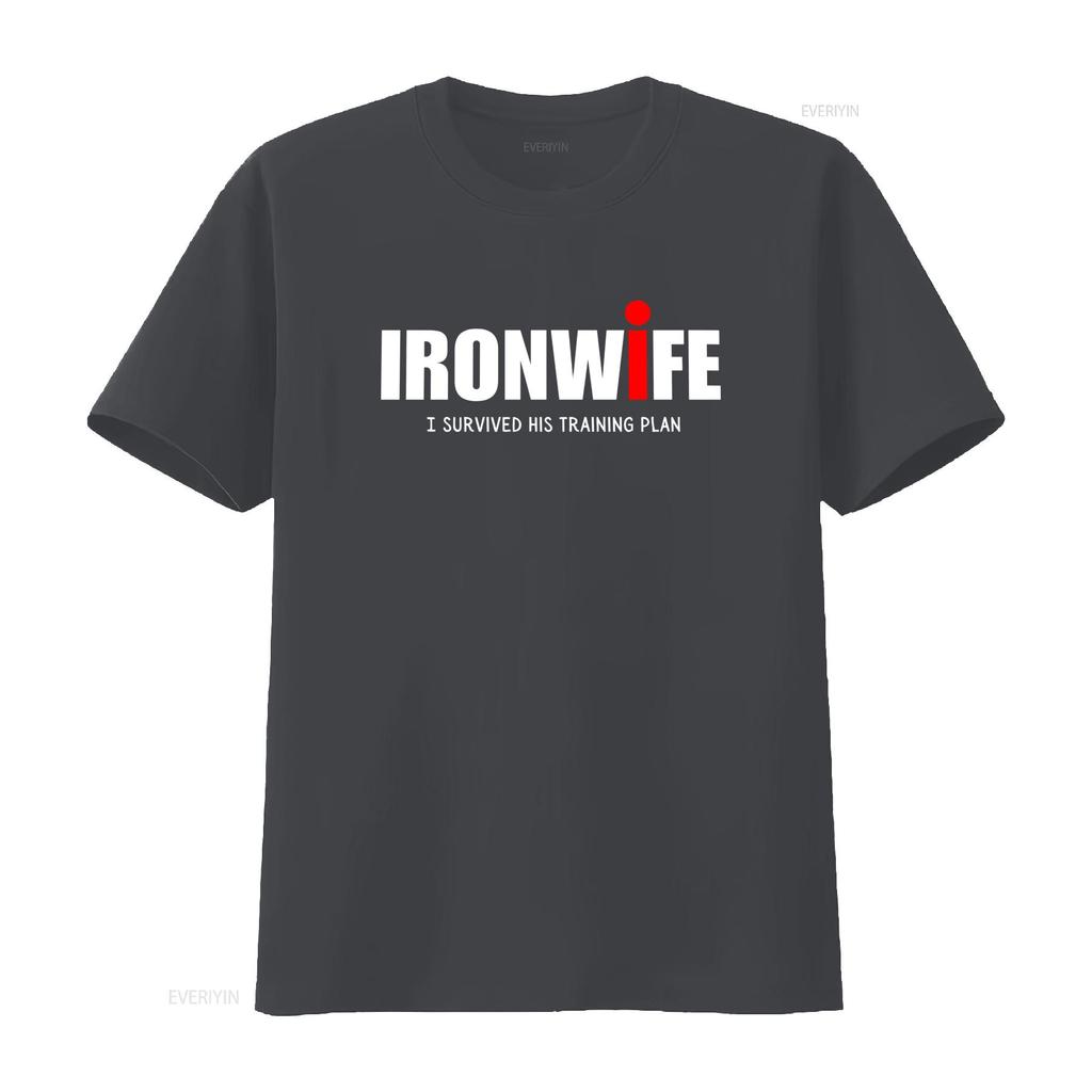 Ironwife T Shirt Triathlon Support for Triathlete Swim Bike Run Top Funny Tri Humor I Survived His Training Plan Vintage