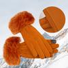 Deerskin Warm Gloves for Women In Autumn and Winter Korean Style Plus Velvet Touch Screen Gloves for Riding and Driving Non Slip Leather Gloves