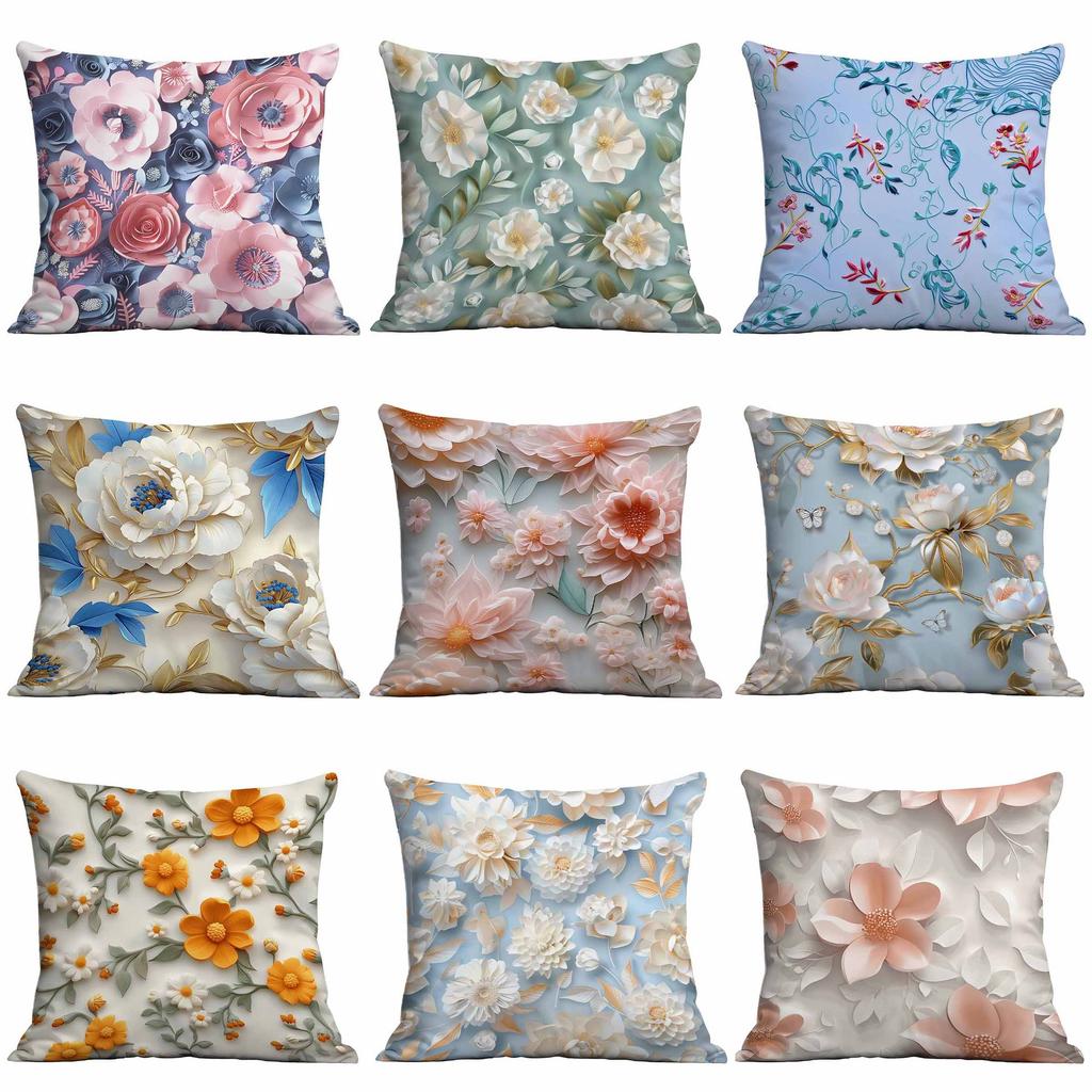 Spring and Summer 3D Floral Print Pillowcase Home Sofa Cushion Pillowcase