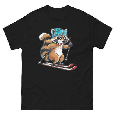 Waschbär Skifahren Skifahrer Spaß Cartoon Ski T-Shirt