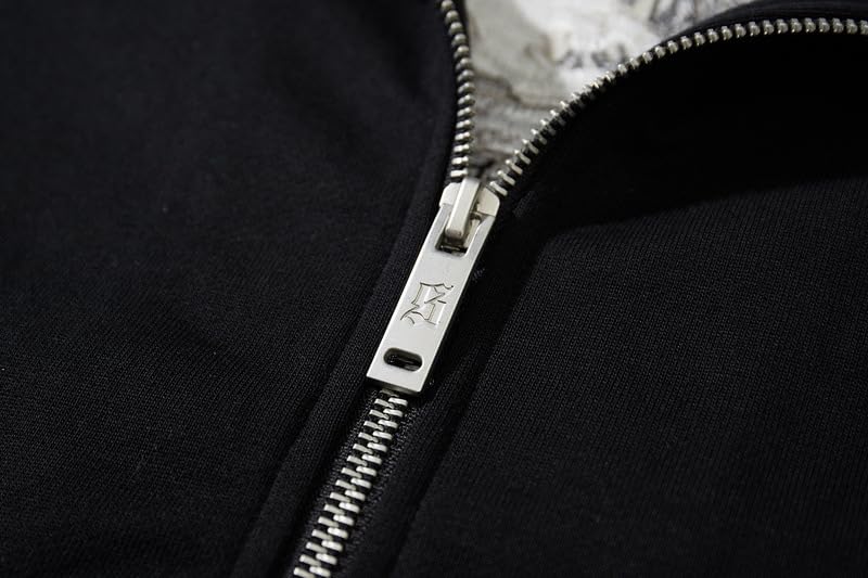 East Rain Men's Hooded Pullover with Dragon Embroidery, Zip-Up Jersey, Long Sleeve, Unique Cotton Sweatshirt, Oversized Outerwear, FUN401