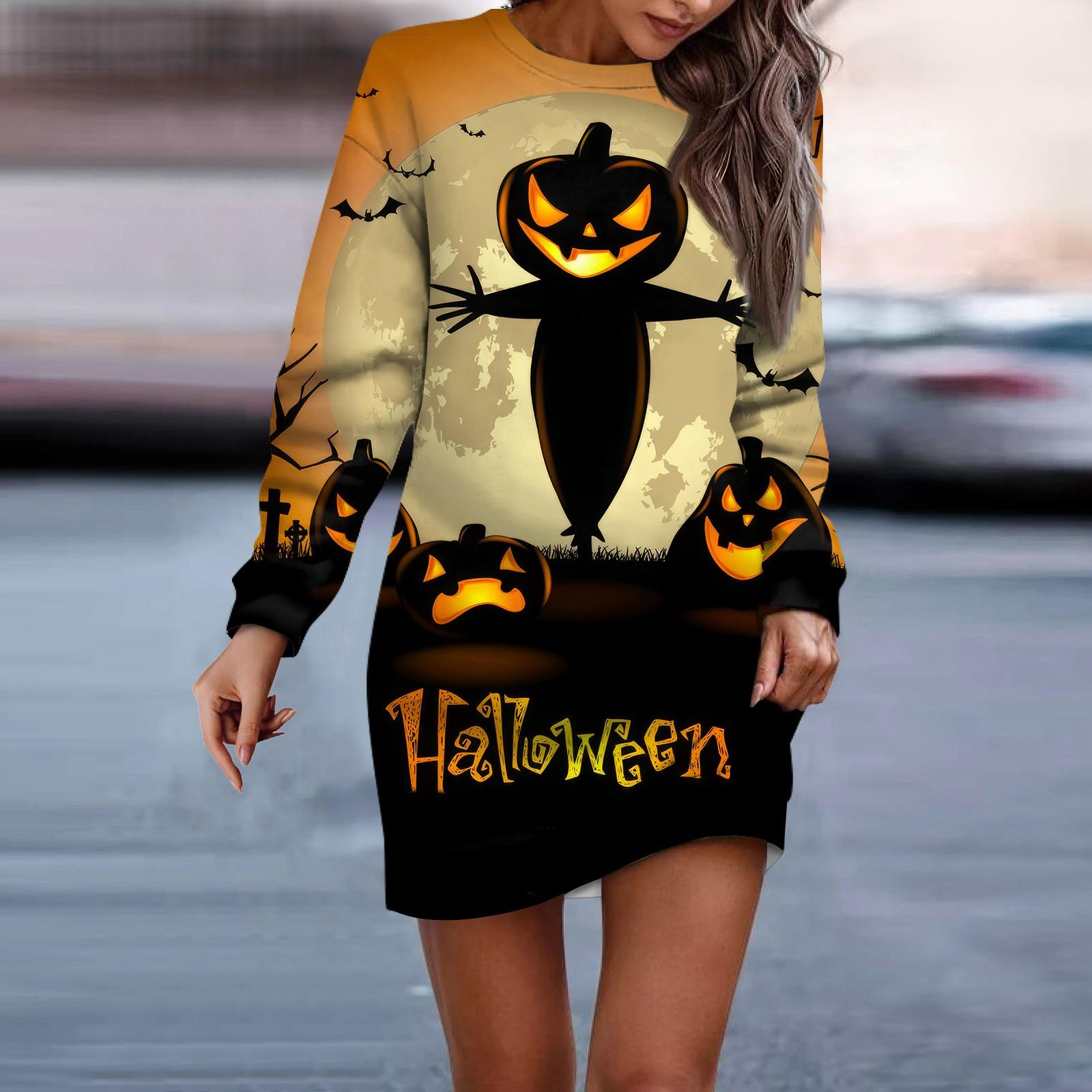 

Жіноча сукня-светр з круглим вирізом на Хеллоуїн і довгими рукавами M