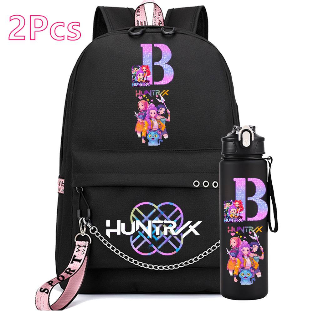 2 st/set Anime Engelsk Bokstav A-Z Tryckt Ryggsäck 750ml Vattenflaska för Student Flicka Pojke Bokväska Resväska Barnpresent