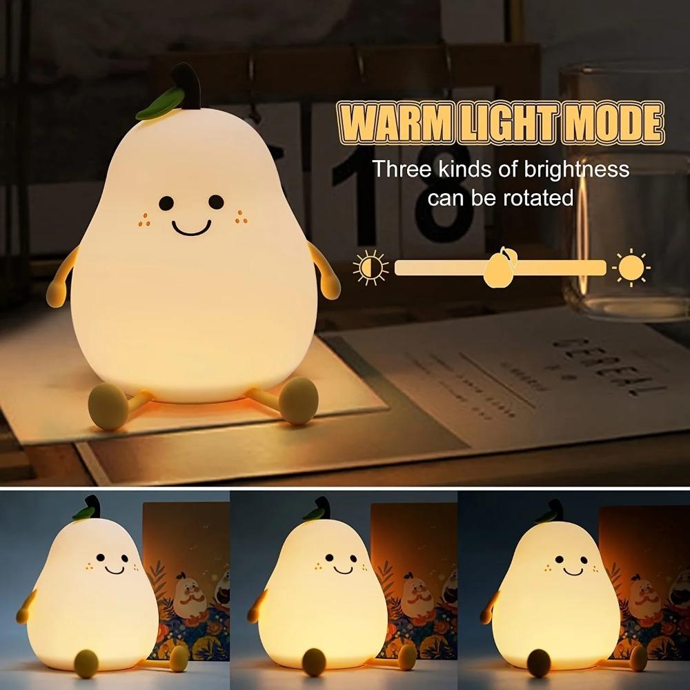 1PC Creative Cute LED Pear Night Light USB Rechargeable Dimming Touch Silicone Table Lamp Bedroom Decoration Couple Gift Boby Light