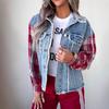 Women's Frayed Edge Plaid Denim Jacket - 26 Years European American Autumn/Winter Street Trendy Style, Item 89384.
