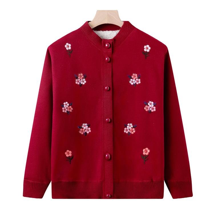 Grandma Autumn and Winter Clothes Mother Fleece Cardigan Old Lady Thermal Top Jacket