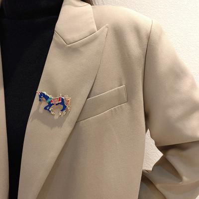 Horse Brooch Multi-Color Enamel Golden Edges Cartoon Design Year of Horse Pin Bags Scarves Accessories