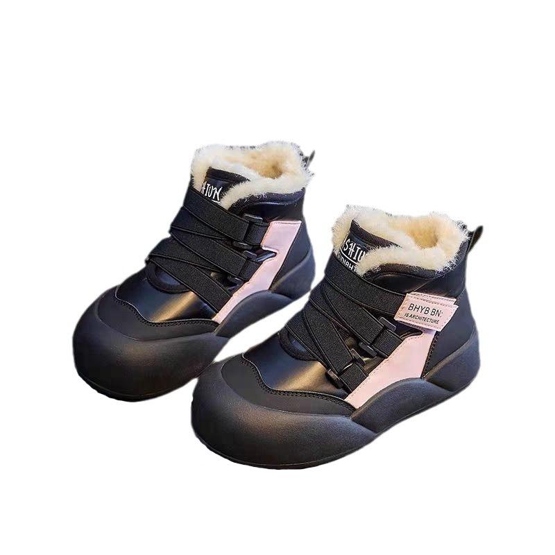 Girls Snow Boots Winter Fleece Lined Kids Cotton Shoes, Waterproof Princess Ankle Boots