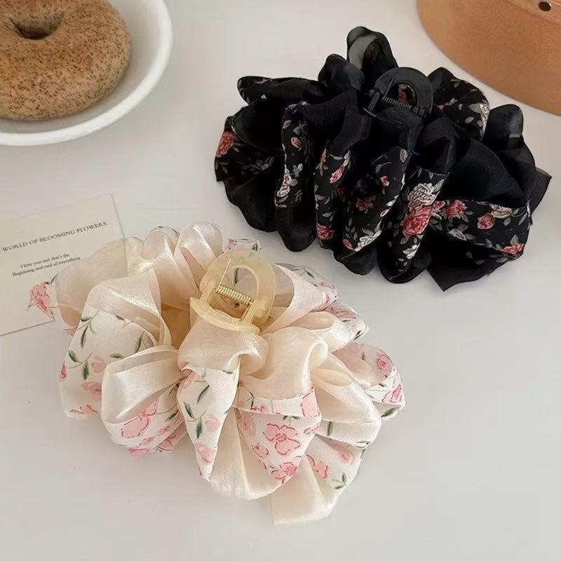 Floral Printed Scrim Bubble Hair Clip For Women Soft Breathable Fabric Elegant Updos Styling Accessory