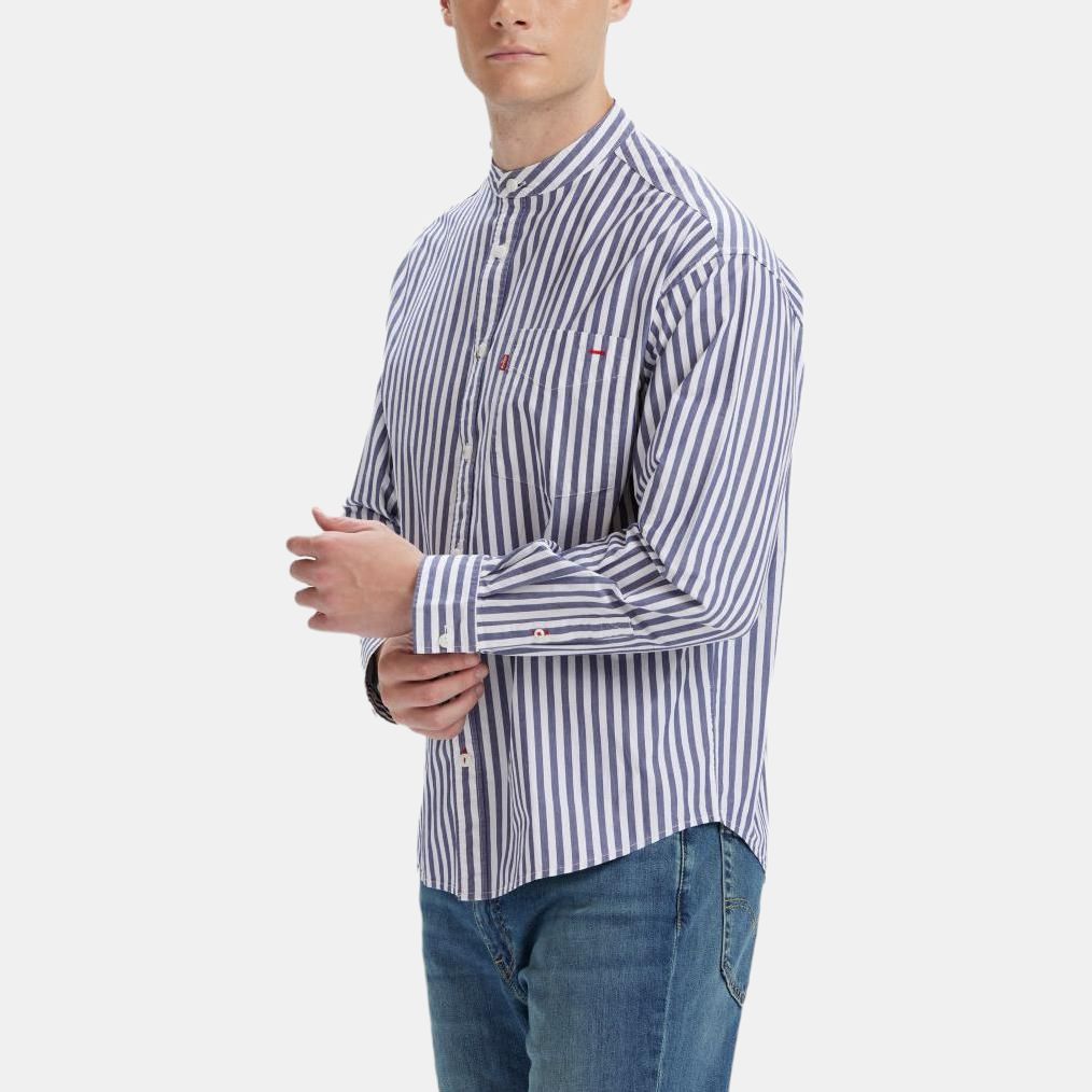 Levis Comfortable Striped Minimalist Stand Collar Long Sleeve Shirt Men Shirts 003MY-0003