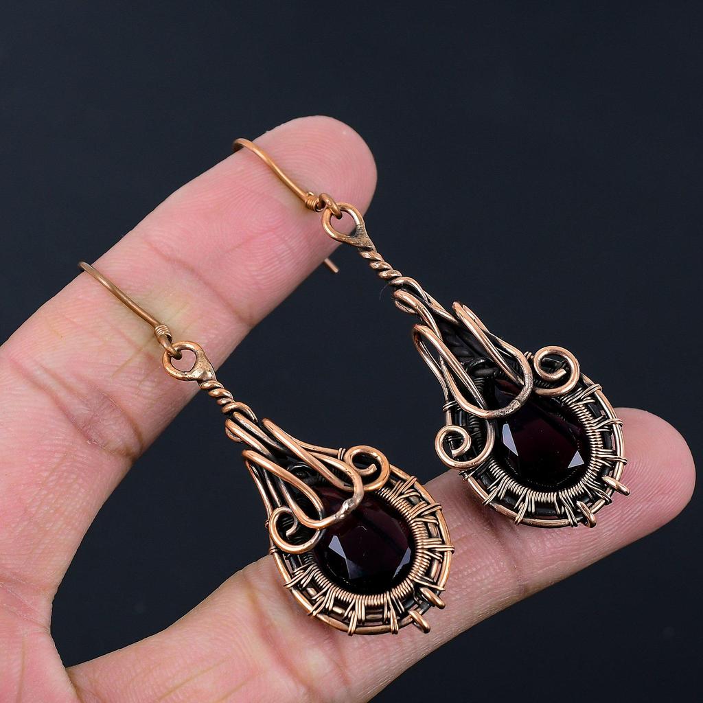 Astonishing Amethyst Gemstone Handmade Pure Copper Wire Wrapped Earrings Jewelry