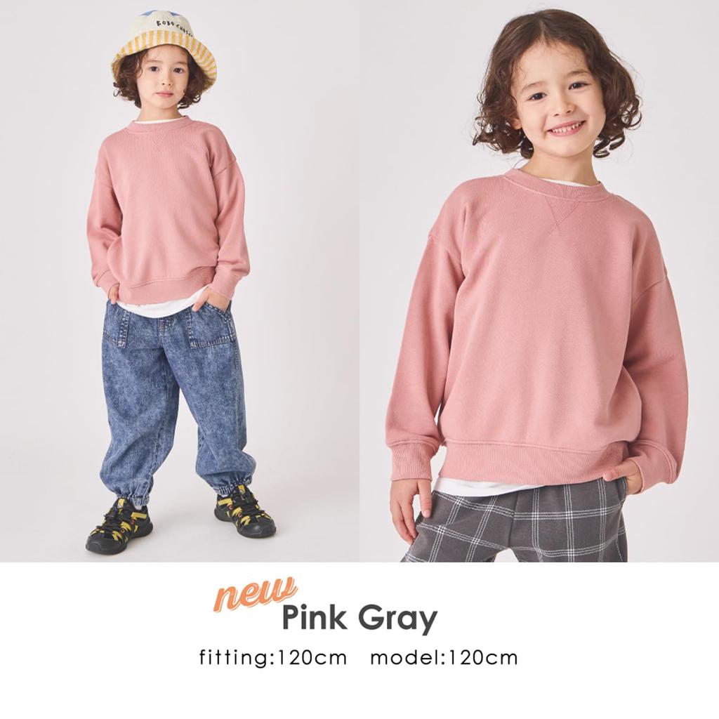 Ever Closet Pink Size Long Round Solid Perfect for Fall and and Kids' Sweatshirt, Gray, 130, Sleeve, Neck, Cotton, Winter, School, Kindergarten.