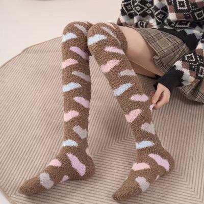 Yousheng Women Long Floor Socks Soft Fluffy Over Knee Socks Colorful Warm Thick Thigh High Socks for Home Indoor Wear Bedroom Sleeping
