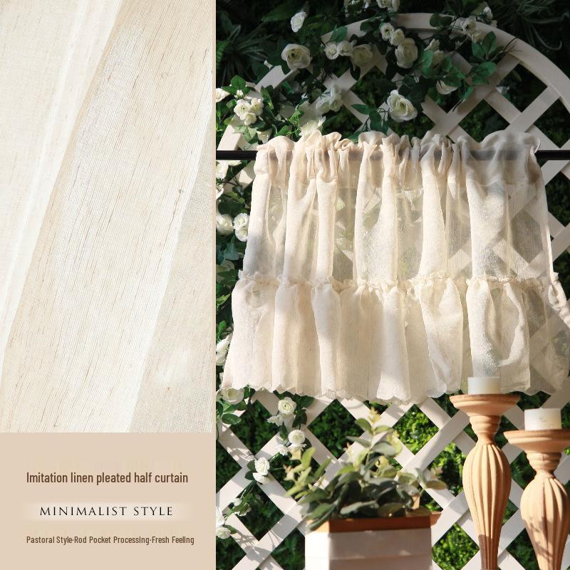 Perdea Voal Dantelă Franceză cu Velcro - Perdea Scurtă cu Textură de In pentru Bucătărie sau Ușă.