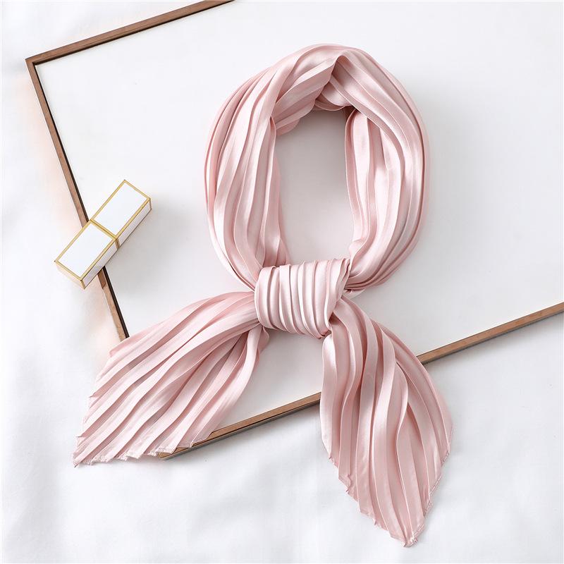 Simple Solid Color Versatile Small Scarf, Pleated Square Scarf, Women'S Season Decoration, Collar Scarf, Pressed Satin Imitation Silk