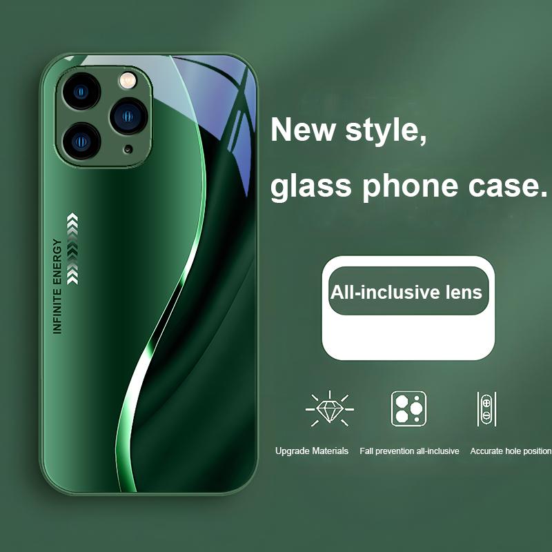 Gradient Infinite Energy For Iphone 15 14 13 12 11 Pro Max X XS XR 7 8 Plus 2020 22 SE Black Tempered Glass Phone Case