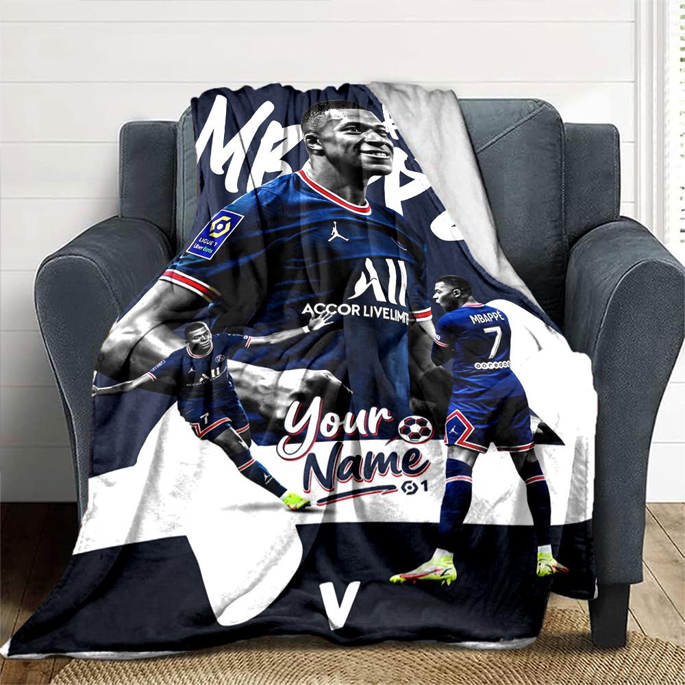 Mbappé Personalized Text Blanket Throw Customizable Blanket Warmthful Decor Versatile for Couch Chair Living Room Home Decor Four Seasons Multipurpose