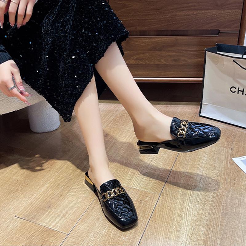 Thick-heeled slippers women's 2025 spring and summer new fashion women's shoes low-heeled shallow mouth one-pedal bag head slippers women