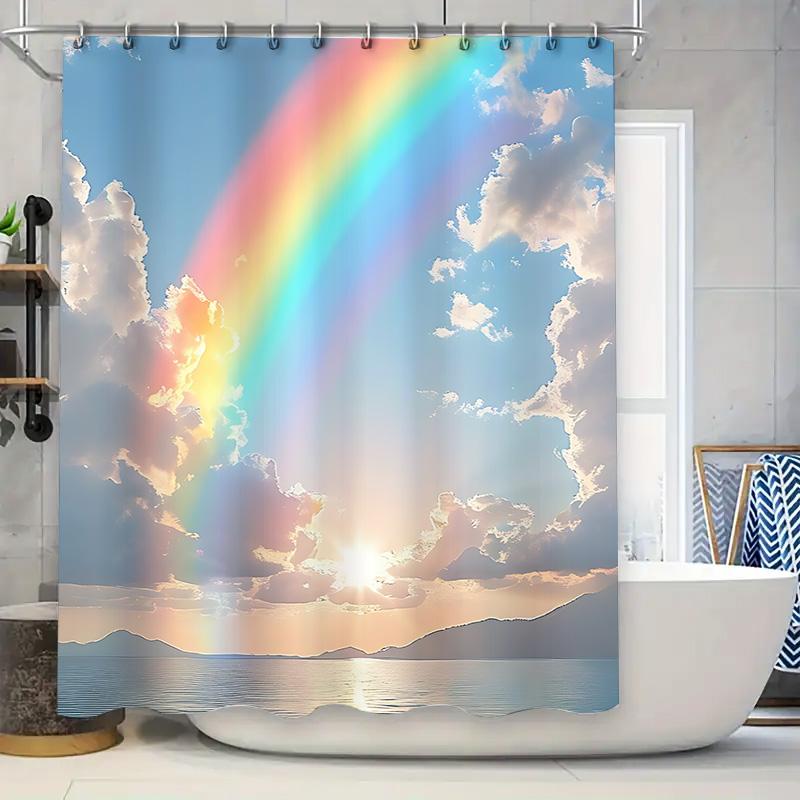 

Rainbow Cloud Sunlight Bathroom Curtain Waterproof Fabric Set Decorative Bathtub Cover For Stylish Home Upgrade Elevate Space W60H190(CM)-1 Pcs