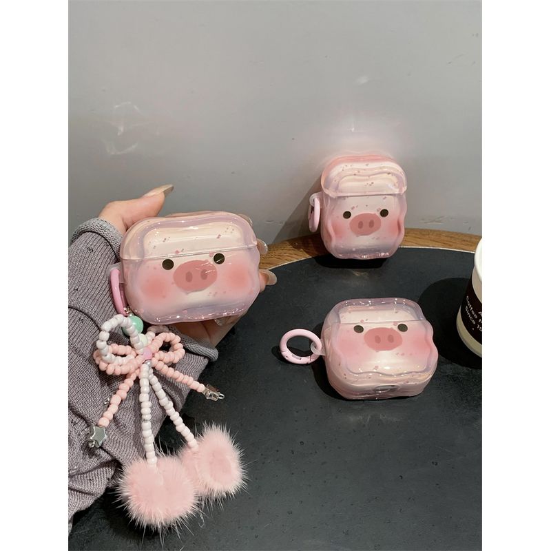 

Bluetooth Earbuds Case Applicable Airpodspro Drop-Resistant Box 1/2 Generation Cute Female Airpods3 Generation Protective Case Pro Silicone Soft Case AirPods4 Blush pig [pink ring]]