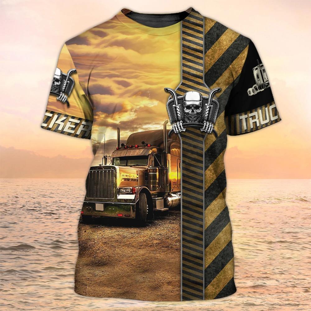 Trucker T-Shirts Trucking 3D Print Men's O-Neck Short Sleeve Street Truck Harajuku Clothing