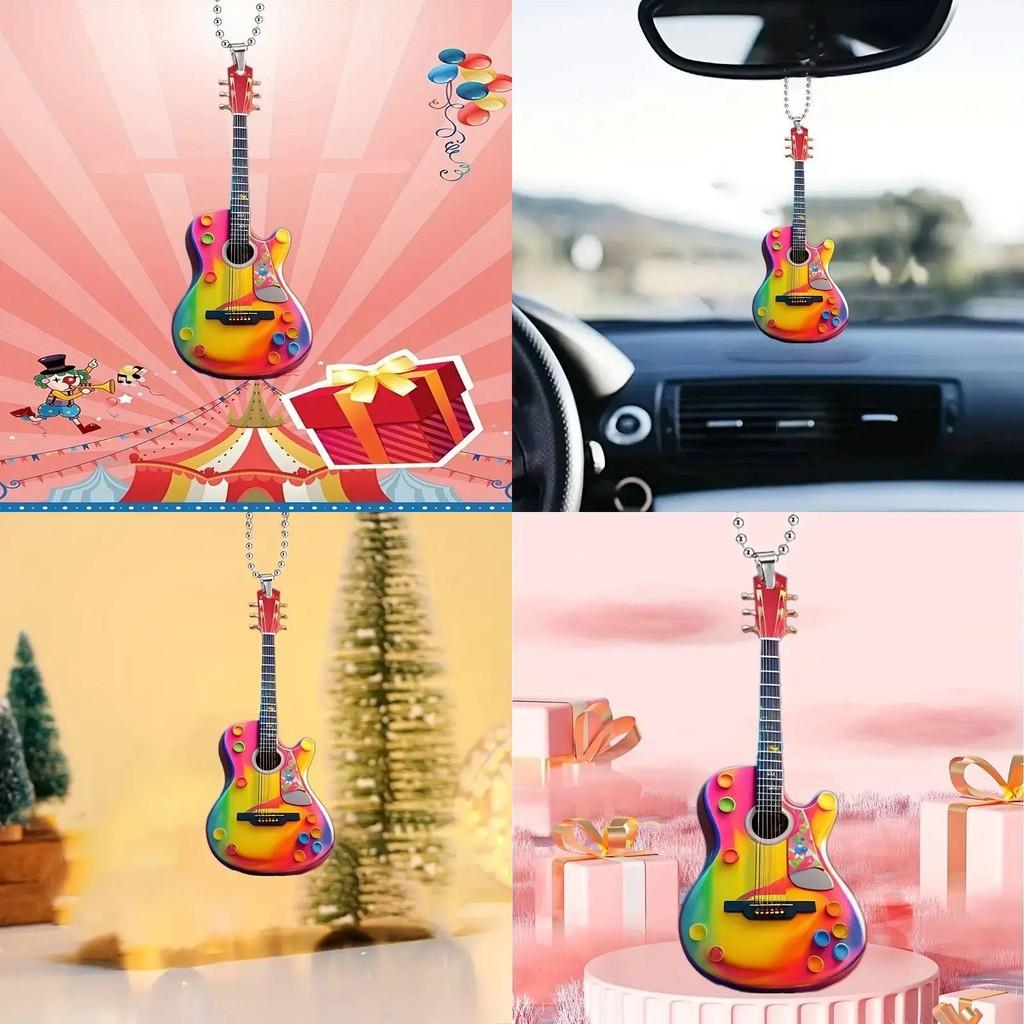 Creative Personalized Mini Christmas Guitar Acrylic Car Hanging Ornament For Decor
