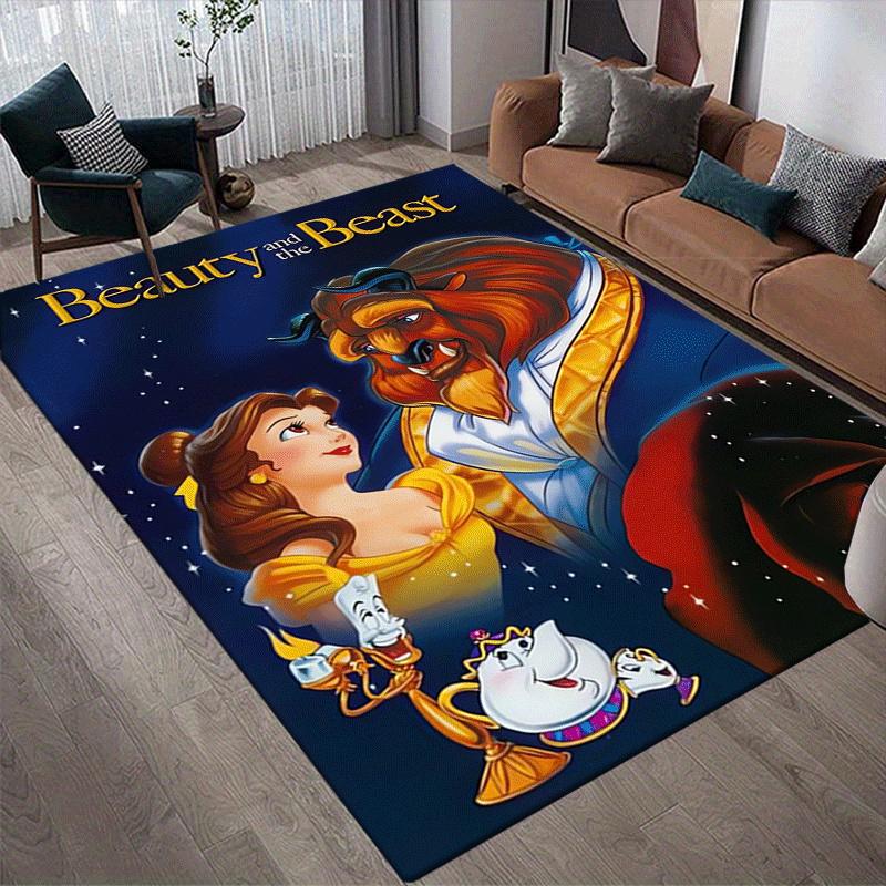 1pc Beauty and The Beast Pattern Area Rug Soft Flannel Floor Mat for Living Room,Office,Bedroom and Carpet,Sofa Coffee Table Floor Mat