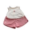 Adorable Korean Style Summer Two Piece Set For Girls Featuring Heart Embroidery And Soft Cotton Fabric