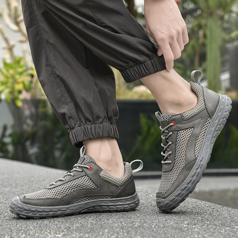 Fashion Outdoor Mesh Breathable Casual Sports Running Shoes Male Comfortable Driving Shoes 2025 New Walking Flats Lace-Up Male Sneakers