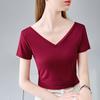 Short-sleeved T-shirt for Women In Summer New European Women's Solid Color T-shirt Temperament Deep V Backless Waist Top