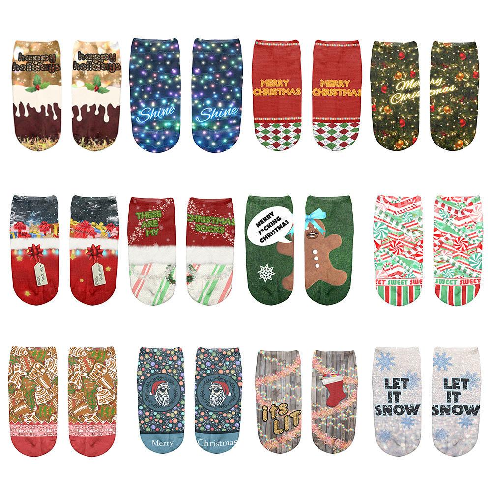 Hot Sale Christmas Pattern Casual 1 Pair Soft Unisex Ankle Sock Boat Sock