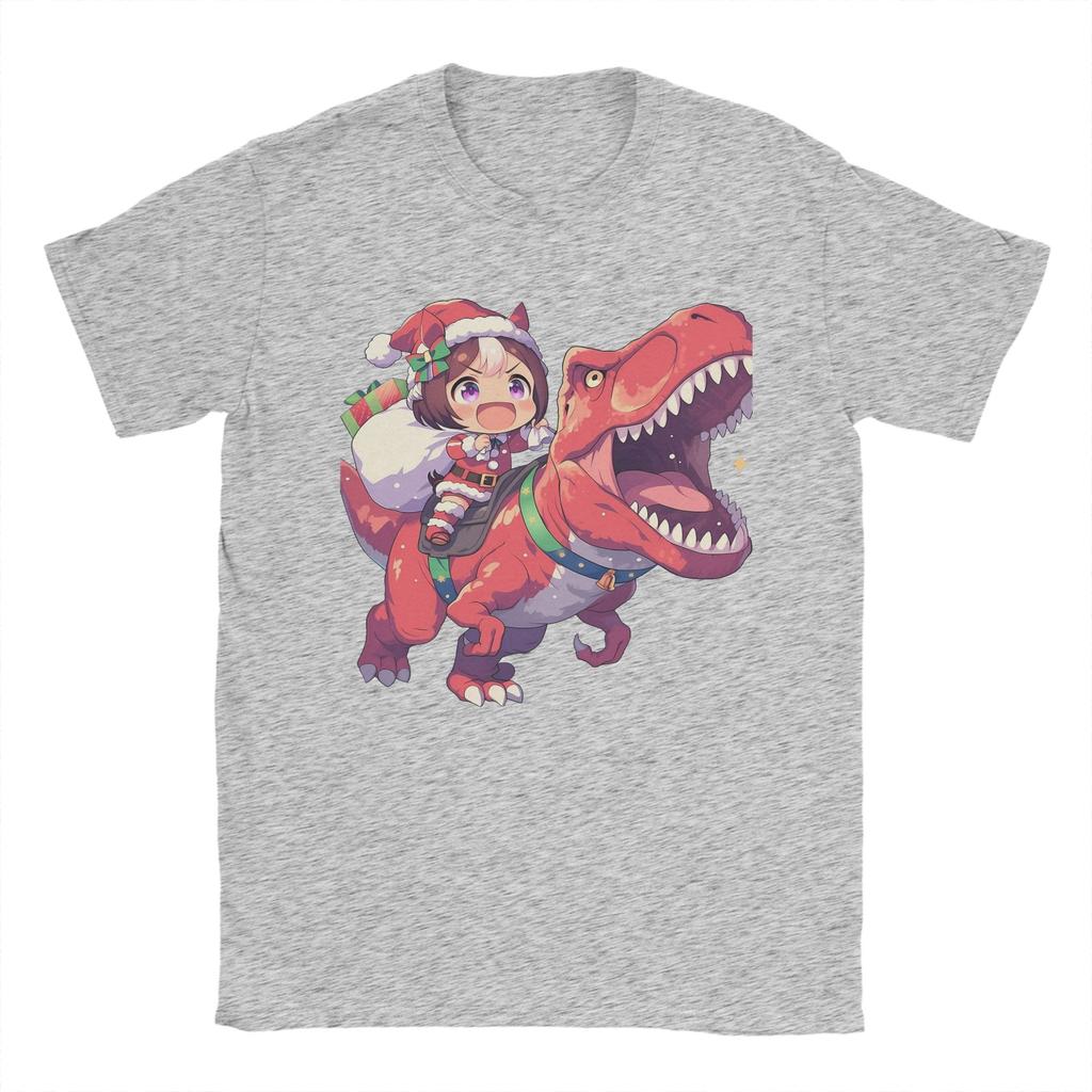 Special Week Santa Riding T-Rex T Shirt Men's  Cotton Casual T-Shirt Crewneck Uma Musume Pretty Derby Anime Tees Short Sleeve