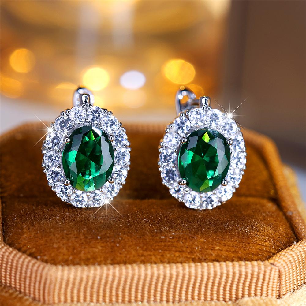 Cute Small Blue Green Purple Zircon Stone Hoop Earrings For Women Charm Female Silver Color Wedding Jewelry Gift