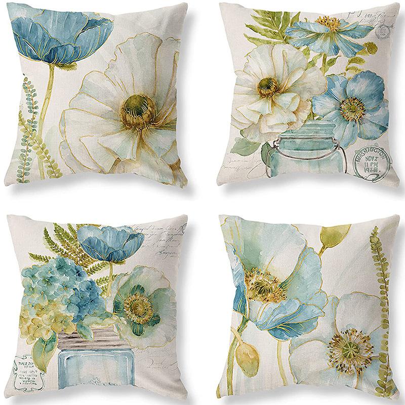 Retro American Plant Floral Print Linen Pillow Case Living Room Sofa Car Pillow Cushion