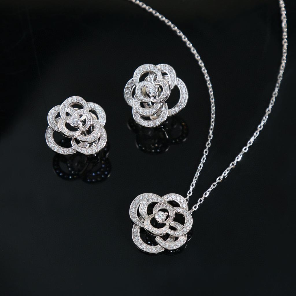 New Hot Brand Vintage Women's Earrings Luxury Jewelry Set for Women Designer Necklaces Pure 925 Sterling Silver Flowers Necklace