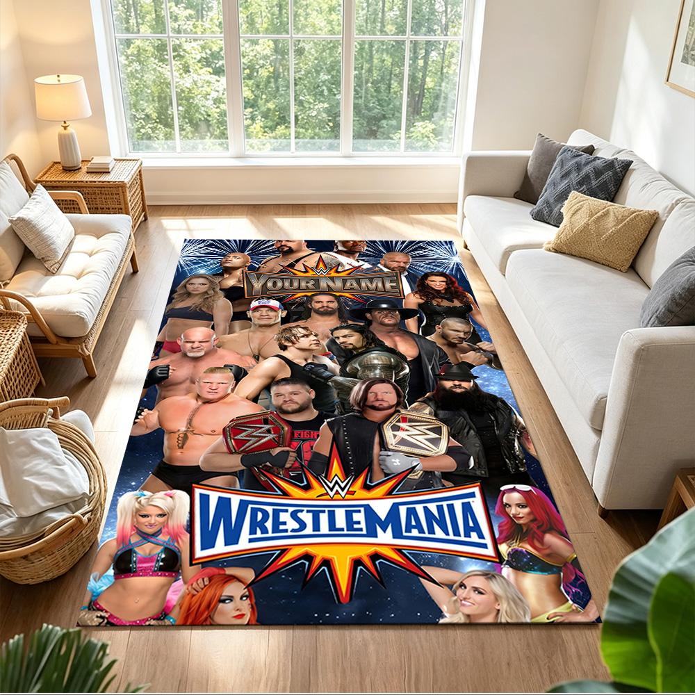 Wrestlemania Personalisierter Teppich mit Textbereich für Küche, Wohnheim, Balkon, Wohnzimmer, Rutschfester Teppich, Bürodekor, Geburtstags-/Weihnachtsgeschenk