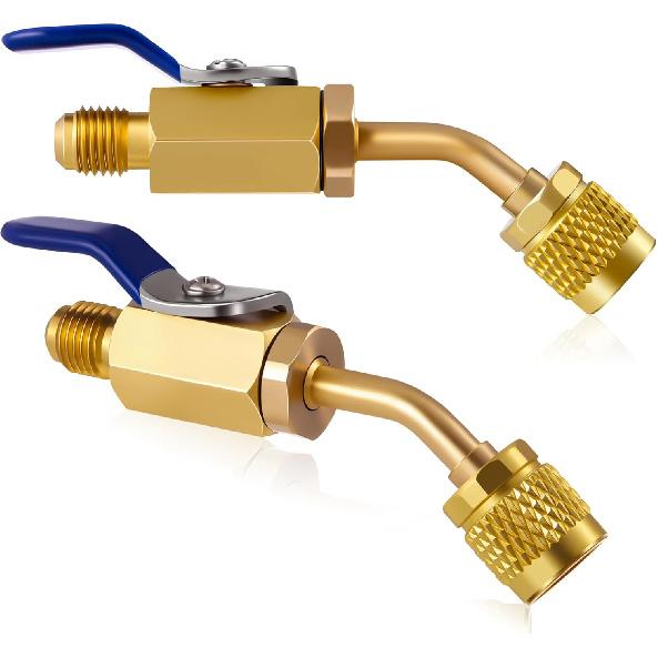 2 Pcs R32 R454B Refrigerant Adapter 1/4" Female Flare X 1/4" Male Flare Ball Valve Hose Adapter Brass Compact HVAC Low Loss Fittings for R32 R454B