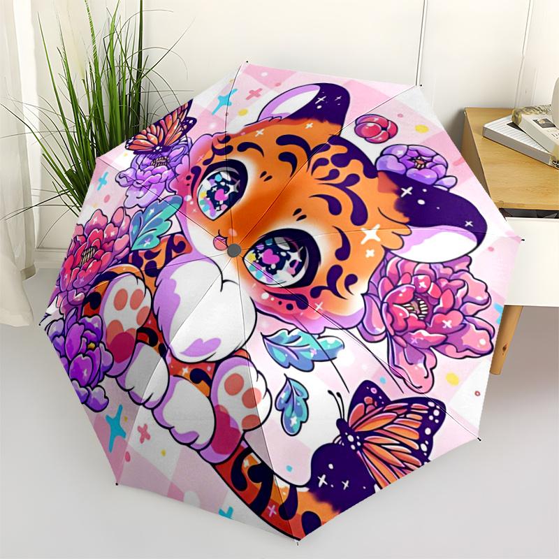 1pc Automatic Folding Cartoon Practical Umbrella with 3-Fold Design, 8-Bone Iron Frame - Perfect for Outdoor Use, Festive Gifts, Travelers, Daily Use,