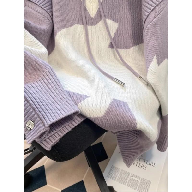 Womens Autumn Hooded Loose Pullover Knitwear Top Design Sweet Sweatshirts