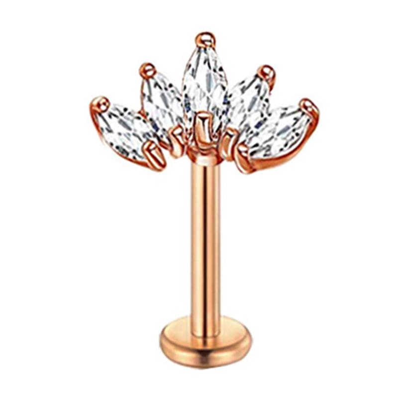 Crystal Flower Tragus Piercing Earring Flat 16G Cross Cartilage Piercing Stud Helix Jewelry Conch Rook Lobe Earring Labret Stud