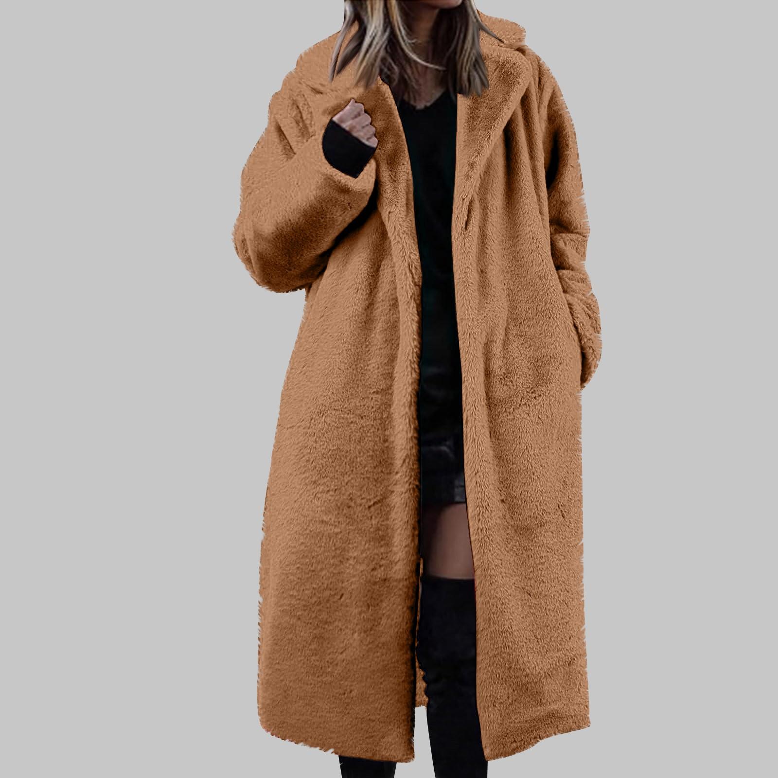 

Женская длинная однотонная модная зимняя свободная куртка с отложным воротником из плюша XXXXL верблюд