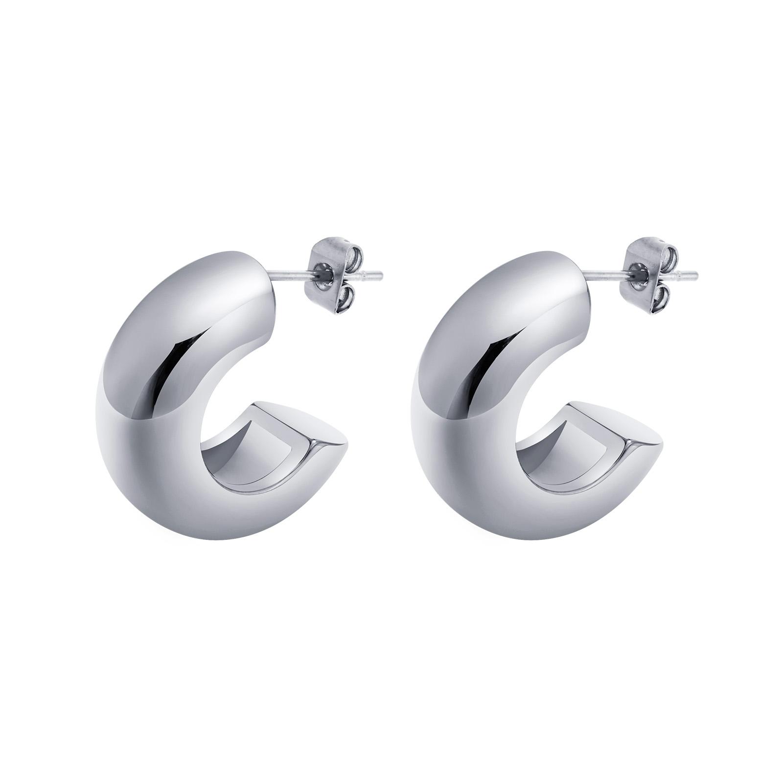 

Thick Hoop Earring for Women, Chunky C-Shape Earrings Stainless Steel Open Hoops