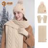Womens Winter Warm Knit Hat Scarf Gloves Set Alpaca Wool Blend Ear Protection Cycling Outdoor
