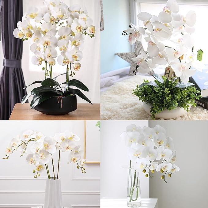 2PCS Artificial Flowers Orchid Set Real Touch 69cm Tall 9 Heads Fake Phalaenopsis Flower Vase Fillers Home Wedding Indoor Decor