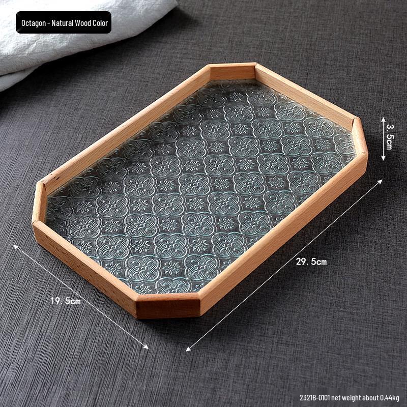 New Chinese Style Solid Wood Begonia Glass Serving Tray