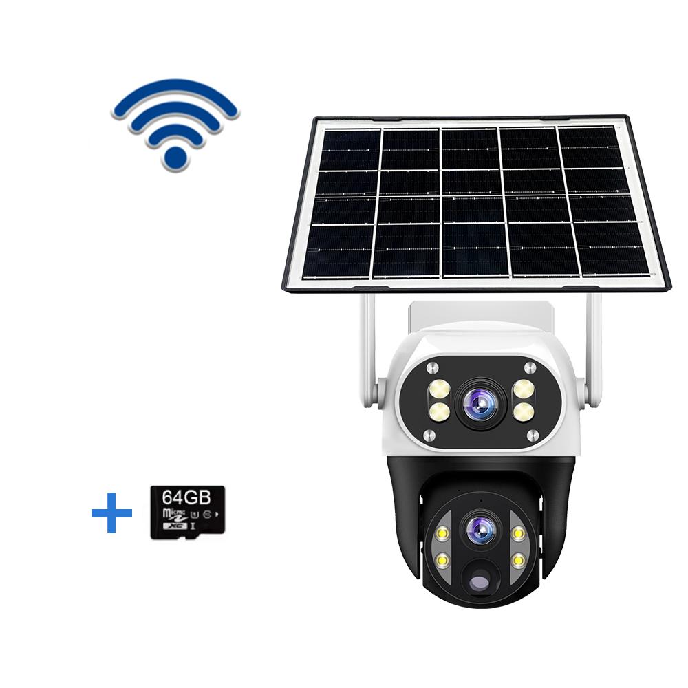 V380 Outdoor Home Garden Monitoring Dual Lens Full Color Night Vision 4G/Wifi Remote Solar Camera